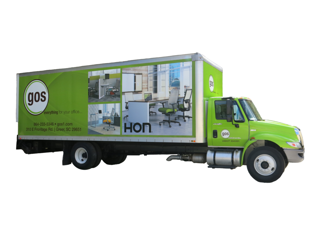 GOS truck delivers office supplies with free delivery