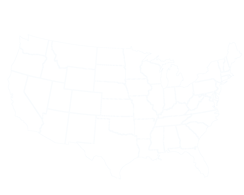 Map of United States with states in white.