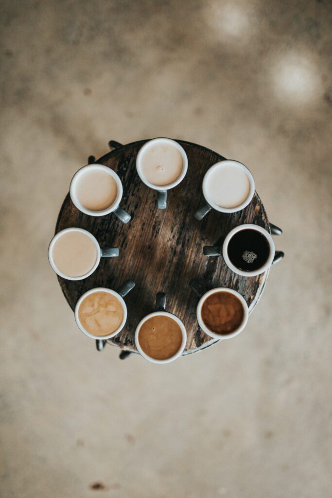 circle of coffee cups with different colors